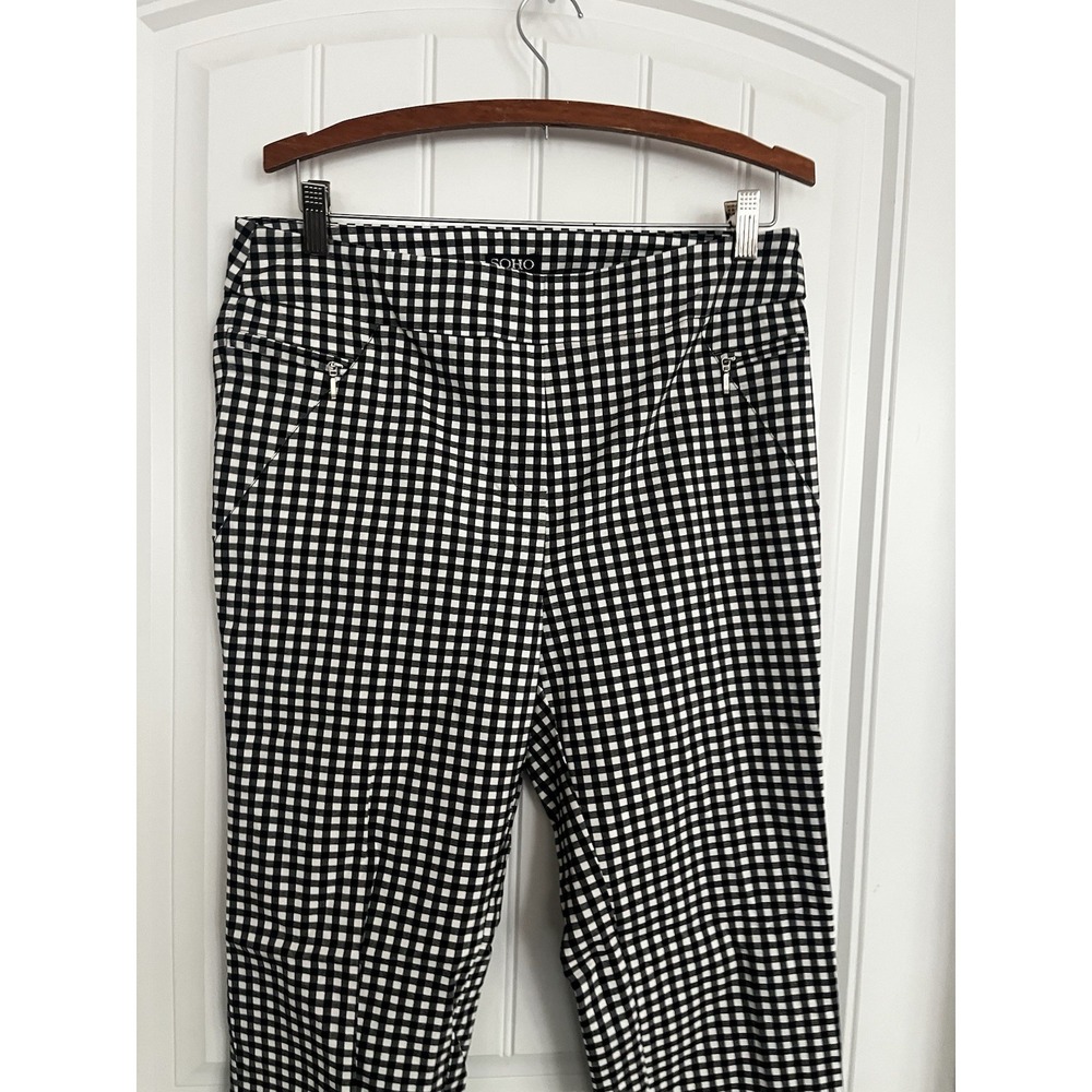 Soho Apparel Womens L Straight Leg B/W Check Dress Pants Office Stretch 651